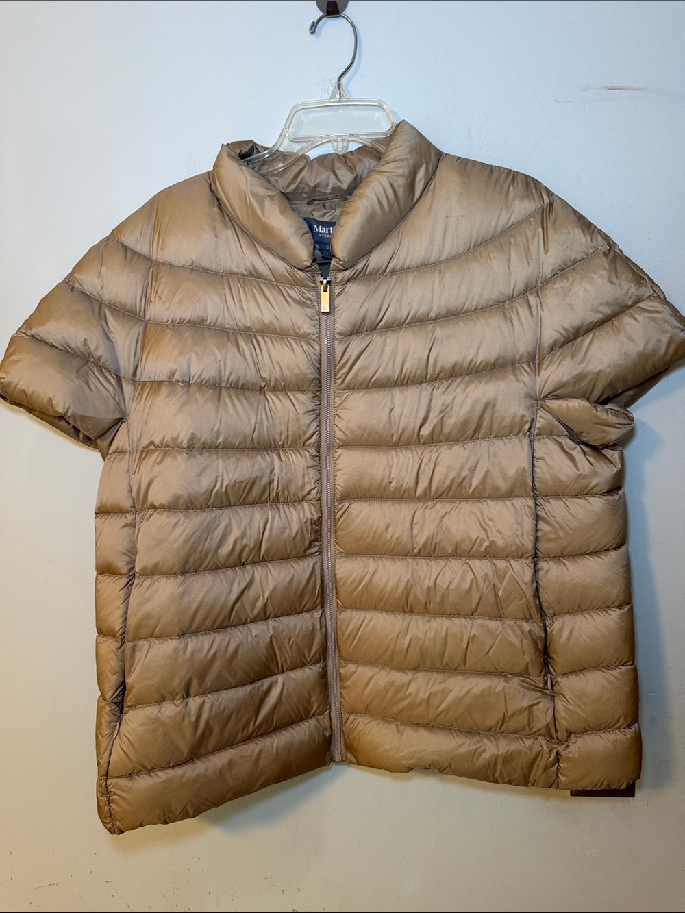 Martha Stewart Gold Down Puffer Jacket XL Short Sleeve Zip Front Lightweight